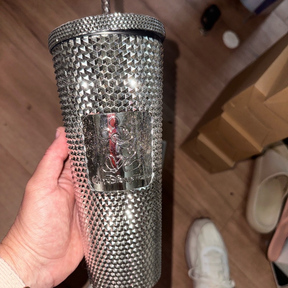 Walt Disney world Starbucks Silver Studded Tumbler with Straw new